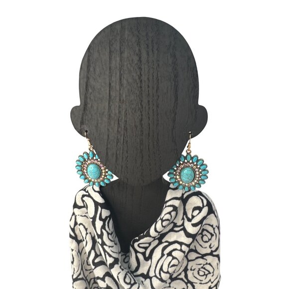 2/$24 Glamourous Vintage Turquoise & Gold Boho Statement Earrings - Picture 5 of 9